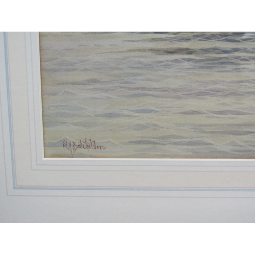 6138 - STEPHEN JOHN BATCHELDER (1849-1932) Fishing boat and wherry in harbours mouth, watercolour, 35cm x 5... 