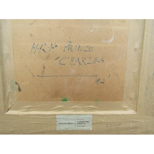 6153 - THOMAS O’DONNELL (1944-2020)- His Royal Highness Prince Charles, Gouache on paper dated 1994. 38cm x... 