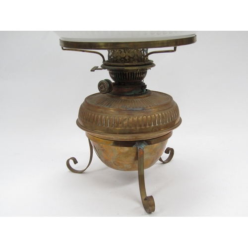 6156 - A Hinks No 2 duplex lamp with opaque melon fluted glass shade with fluted reservoir in three footed ... 