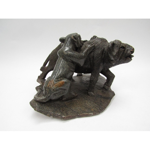 6171 - An early 20th Century carved marble sculpture depicting lions attacking a buffalo, 19cm tall, 32cm l... 