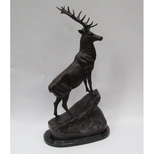 6172 - A pair of bronze Highland stags on rocky mount on marble base, 67cm tall    (R) £750
