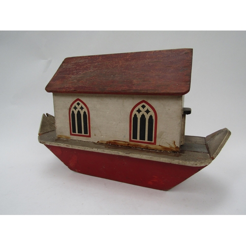 6173 - A 19th Century painted wooden Noah's Ark with 24 carved and painted animals, condition played with, ... 