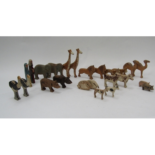 6173 - A 19th Century painted wooden Noah's Ark with 24 carved and painted animals, condition played with, ... 