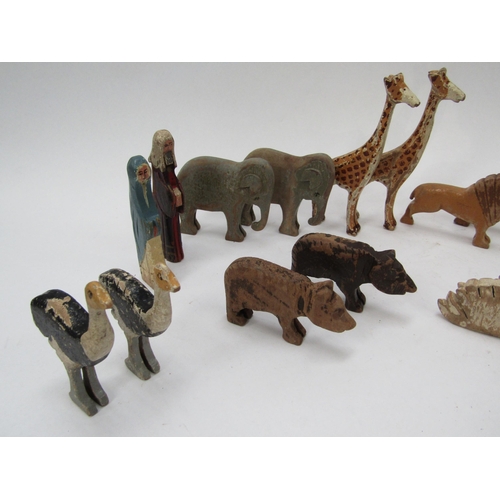 6173 - A 19th Century painted wooden Noah's Ark with 24 carved and painted animals, condition played with, ... 