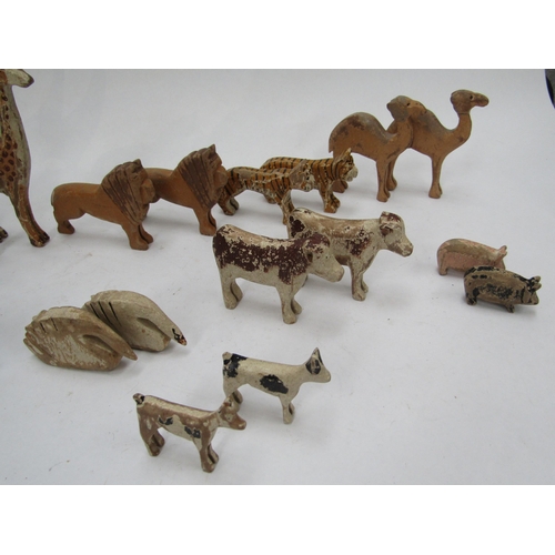 6173 - A 19th Century painted wooden Noah's Ark with 24 carved and painted animals, condition played with, ... 