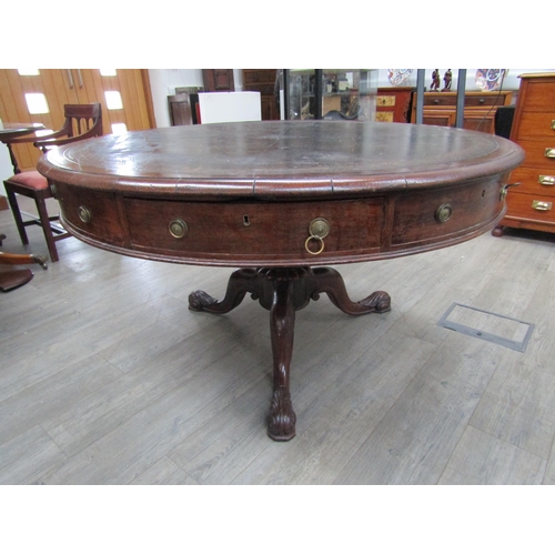 6177A - A Victorian drum/rent table, with original skiver over four frieze drawers and four dummy drawers on... 
