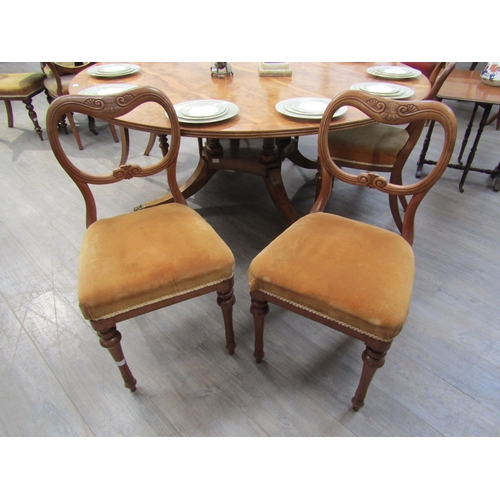 6204 - A Regency style yew wood circular dining table of large proportions. The top 182cm diameter on a fou... 