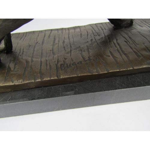 6218 - A bronze of a stalking panther on marble plinth, signed Bugatti, 52cm long