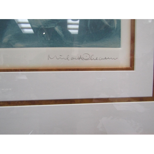 6170 - A Michael Richloer limited edition print, ‘Man on Pier’, 90/150, framed and glazed, 38.5cm x 63cm   ... 