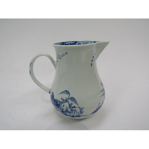 6220 - A Vauxhall cream jug c1755-1764 under glazed blue pagoda and willow trees on rocks fisherman in Samp... 