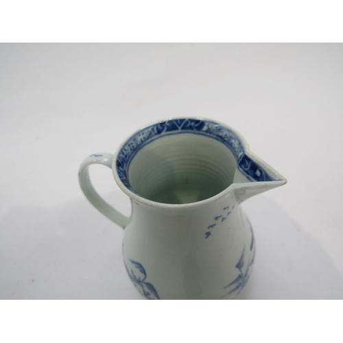 6220 - A Vauxhall cream jug c1755-1764 under glazed blue pagoda and willow trees on rocks fisherman in Samp... 