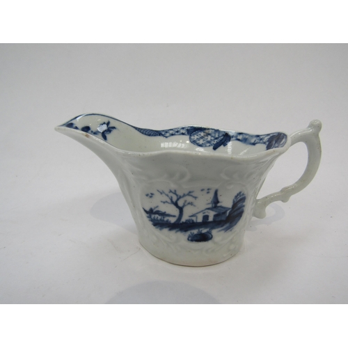 6222 - A Worcester moulded cream boat C1758, rare fig and sampan pattern. Hawtin Collection label to base
