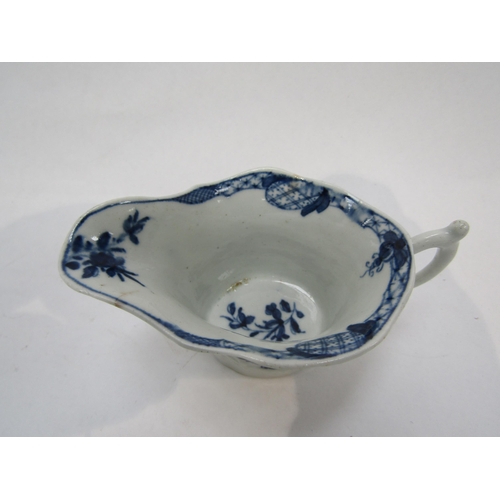 6222 - A Worcester moulded cream boat C1758, rare fig and sampan pattern. Hawtin Collection label to base