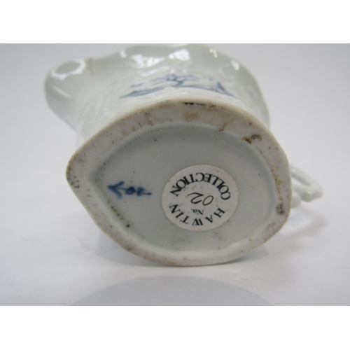 6222 - A Worcester moulded cream boat C1758, rare fig and sampan pattern. Hawtin Collection label to base