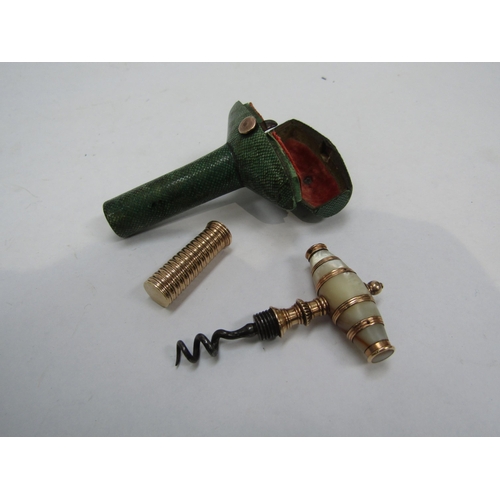 6240 - An agate corkscrew in Shagreen fitted case