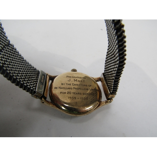 6245 - GARRARDS 1950's gents 9ct gold wristwatch with interesting Havilland propeller hands. Inscription to... 