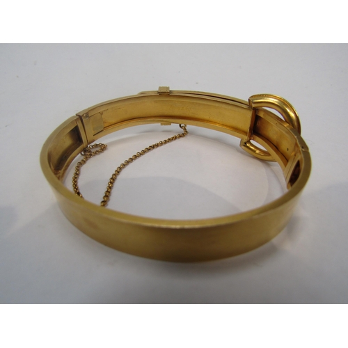 6247 - A high carat gold buckle hinge bangle with turquoise cabochons, unmarked,  17.7g