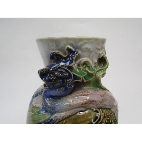 6262 - A Royal Doulton Mark V Marshall vase decorated with a dragon in high relief, two pearls and wave det... 