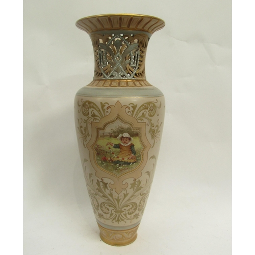 6265 - A Royal Doulton vase decorated by Ada Dennis with panel scenes of children, dragon decoration to pie... 