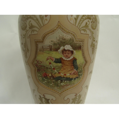 6265 - A Royal Doulton vase decorated by Ada Dennis with panel scenes of children, dragon decoration to pie... 