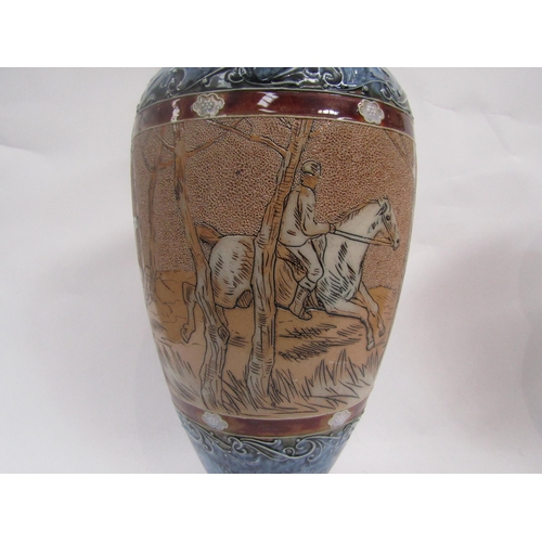 6266 - A Royal Doulton Hannah Barlow vase decorated in scraffito with stag hunting scene. Firing crack to b... 