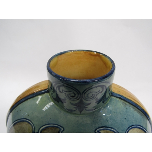 6267 - A Doulton Lambeth Hannah Barlow Faience moonflask, decorated with kittens to one side and a cat and ... 