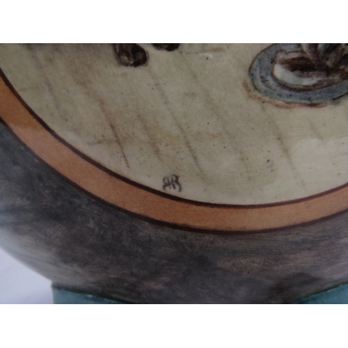 6267 - A Doulton Lambeth Hannah Barlow Faience moonflask, decorated with kittens to one side and a cat and ... 