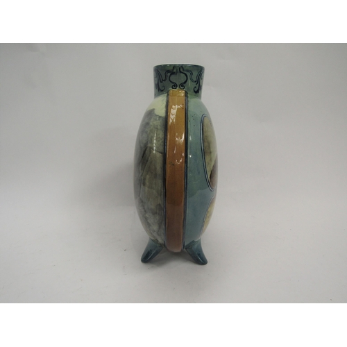 6267 - A Doulton Lambeth Hannah Barlow Faience moonflask, decorated with kittens to one side and a cat and ... 