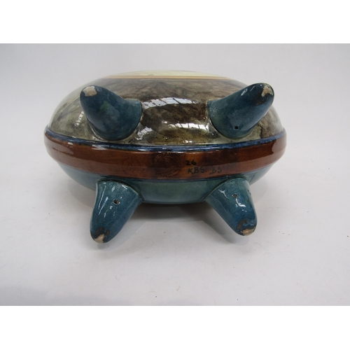 6267 - A Doulton Lambeth Hannah Barlow Faience moonflask, decorated with kittens to one side and a cat and ... 