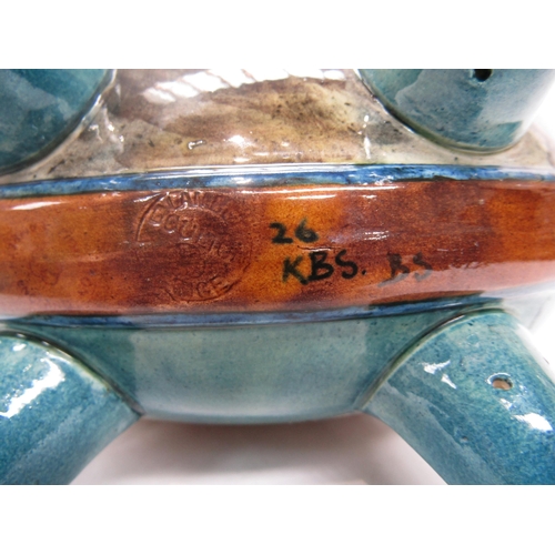 6267 - A Doulton Lambeth Hannah Barlow Faience moonflask, decorated with kittens to one side and a cat and ... 