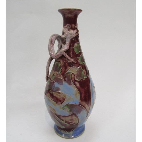 6263 - A Royal Doulton Mark V Marshall vase decorated with a pink dragon in high relief on a pink/blue grou... 