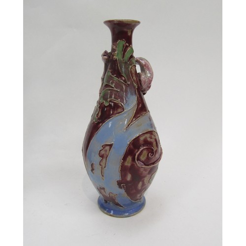 6263 - A Royal Doulton Mark V Marshall vase decorated with a pink dragon in high relief on a pink/blue grou... 