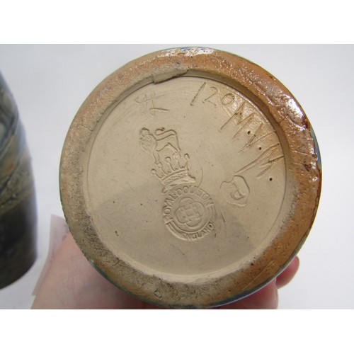 6263 - A Royal Doulton Mark V Marshall vase decorated with a pink dragon in high relief on a pink/blue grou... 