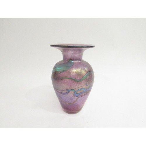 9193 - RICHARD HELD (XX) A studio glass iridescent vase in amethyst and blue colours, flared rim. Incised s... 