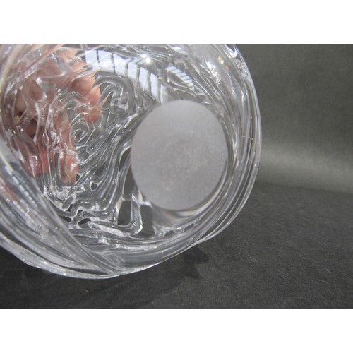 9212 - An art glass random strap caged ball in clear glass, unmarked. 14cm high    (C)