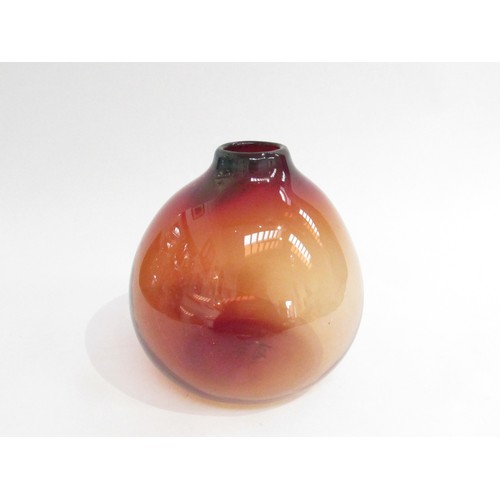 9211 - A hand blown art glass vase in the Sam Hermann style in burnt orange colours with blue dash to rim. ... 