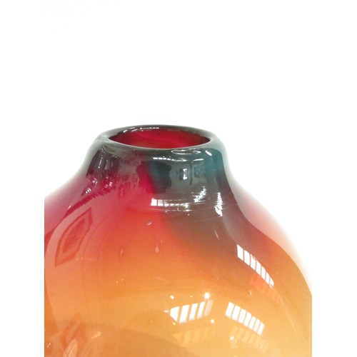 9211 - A hand blown art glass vase in the Sam Hermann style in burnt orange colours with blue dash to rim. ... 