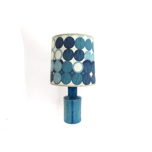 9115 - A Bitossi Pottery table lamp in Rimini Blu and green colours with vertical dot detail, with shade. H... 