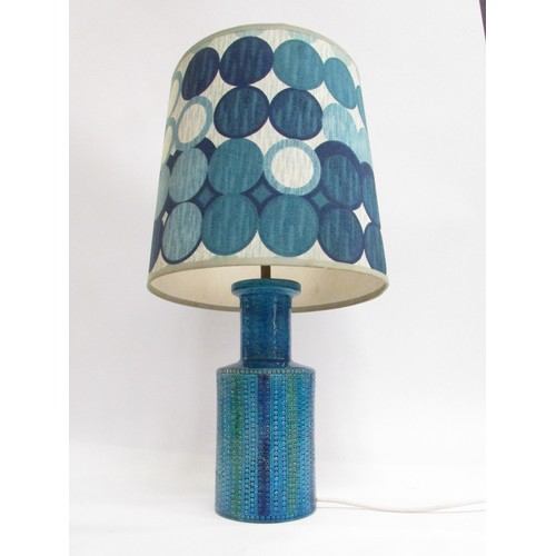 9115 - A Bitossi Pottery table lamp in Rimini Blu and green colours with vertical dot detail, with shade. H... 