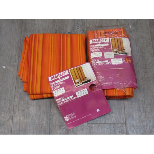 9244 - Two pairs of vintage unused Marley curtains in orange colourway, 117cm x 137cm