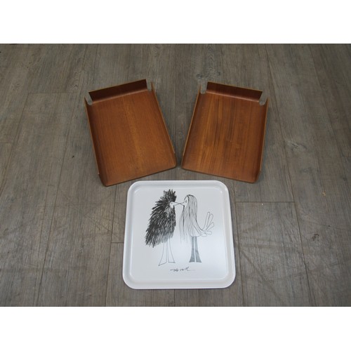 9284 - Two Mallod teak bentwood desk trays, 36.5cm x 25.5cm and an Ikea 'Onskedrom' Collection tray designe... 