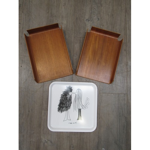 9284 - Two Mallod teak bentwood desk trays, 36.5cm x 25.5cm and an Ikea 'Onskedrom' Collection tray designe... 