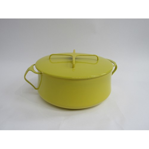 9265 - A Dansk Designs Danish yellow enamel lidded casserole dish, 34cm including handles and 15cm high