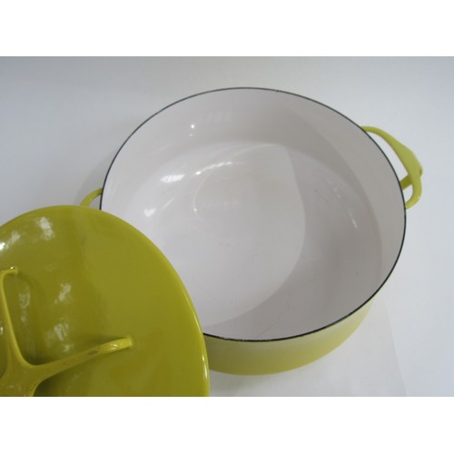 9265 - A Dansk Designs Danish yellow enamel lidded casserole dish, 34cm including handles and 15cm high