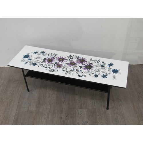 9300 - A 1960's low coffee table, metal frame with formica top with floral design after John Piper for Conr... 