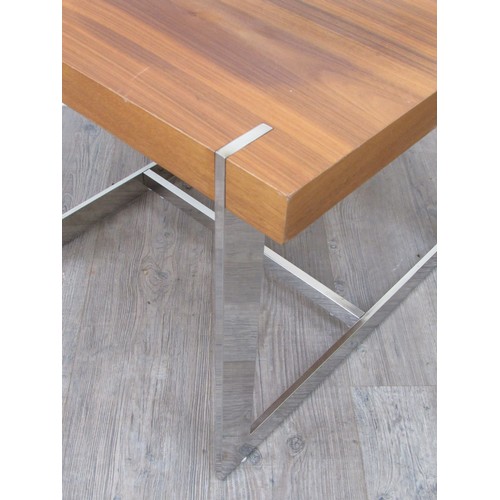 9355 - A hardwood and flat chromed metal square coffee/side table in the Merrow style. 60cm x 60cm x 50cm h... 