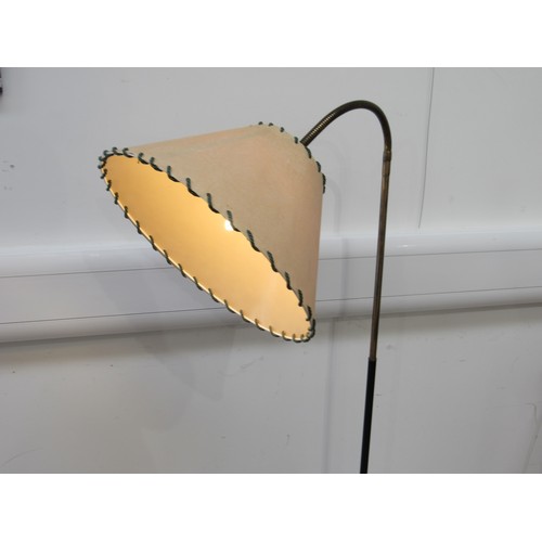 9292 - A 1950's Swan neck floor lamp, adjustable brass arm with flared shade on a black base. (Collectors E... 