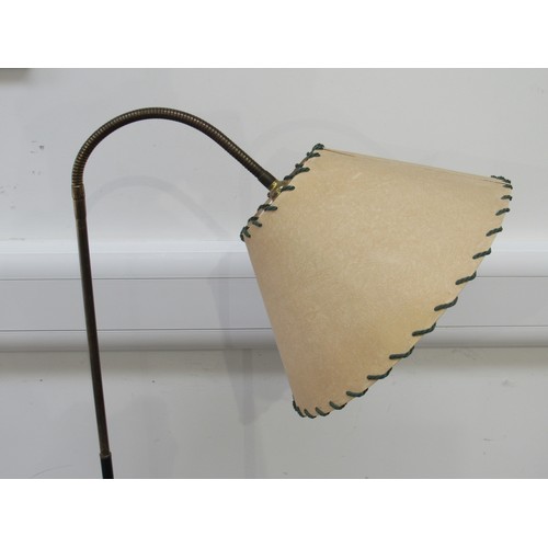 9292 - A 1950's Swan neck floor lamp, adjustable brass arm with flared shade on a black base. (Collectors E... 