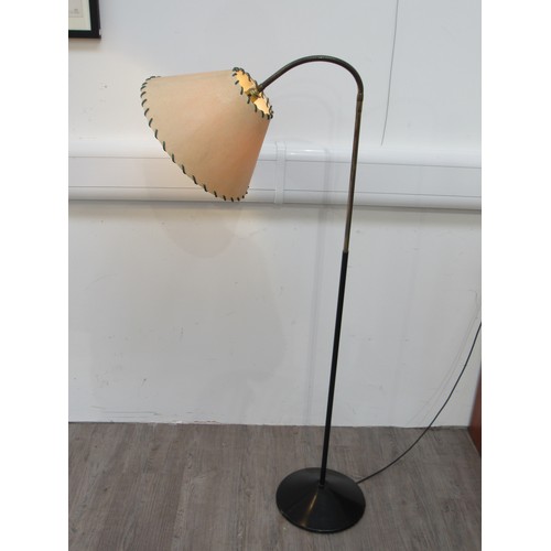 9292 - A 1950's Swan neck floor lamp, adjustable brass arm with flared shade on a black base. (Collectors E... 