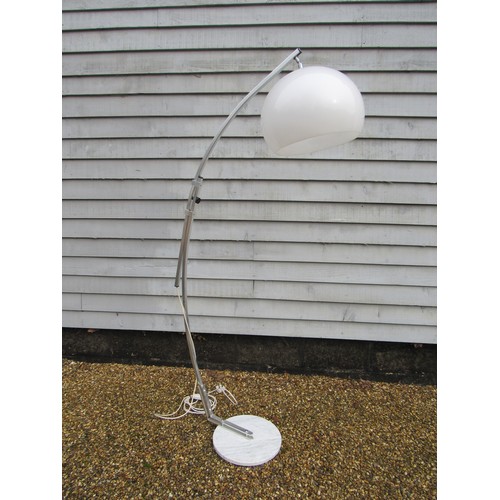 9310 - A late 20th Century 'arc' type standard lamp with white plastic globe shade, adjustable aluminium ar... 